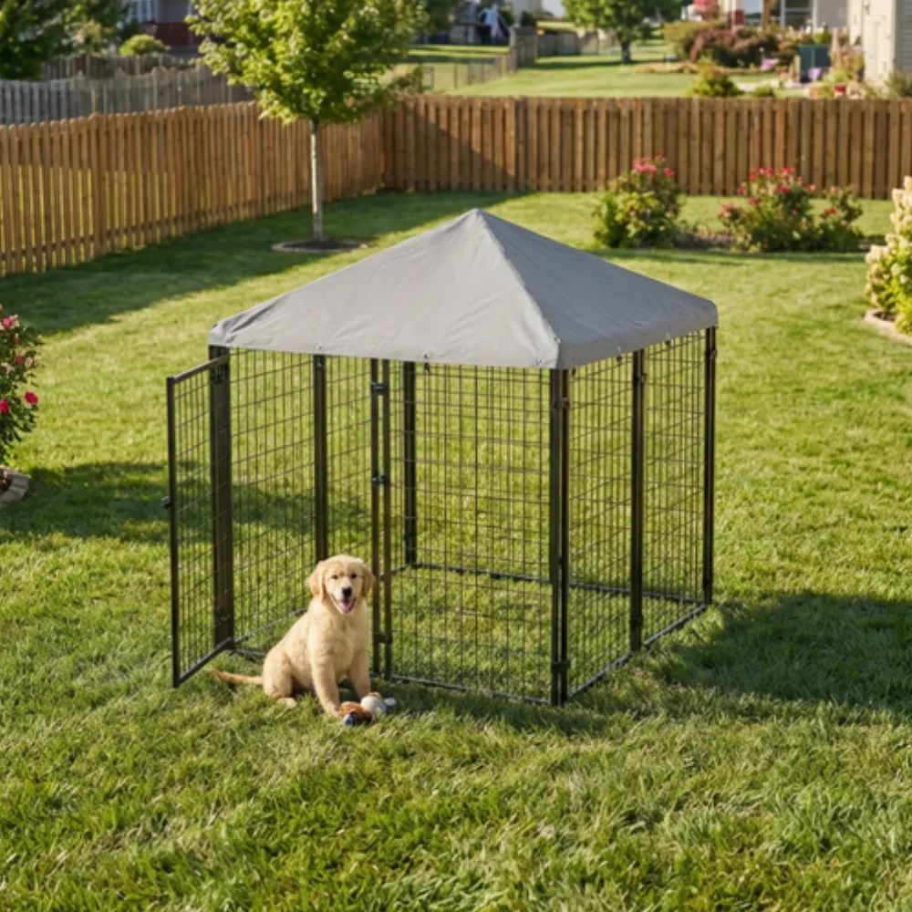 A Garden Winds canopy on a backyard pet kennel