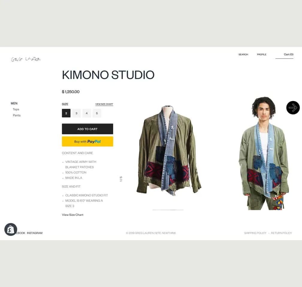 The Greg Lauren Kimono Studio product page
